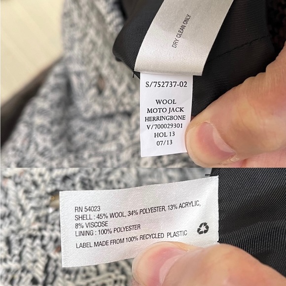 Gap Wm’s Wool Blend Herringbone Moto Zip Up Jacket In White Gray Black Sz M - Picture 4 of 16